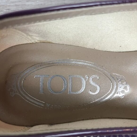 TODS Cream Suede & Purple Patent Leather Embellished Cap Toe Ballet Flats Sz 5.5 - Picture 12 of 15